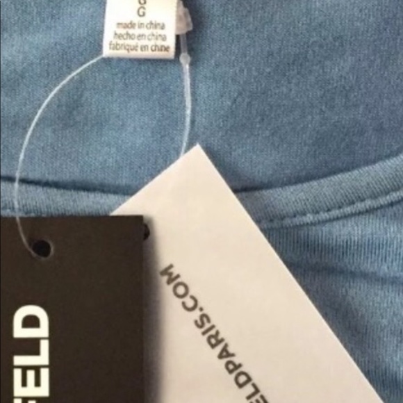 Karl Lagerfield large slate blue long sleeve crew neck tee with cold shoulder - Picture 9 of 15